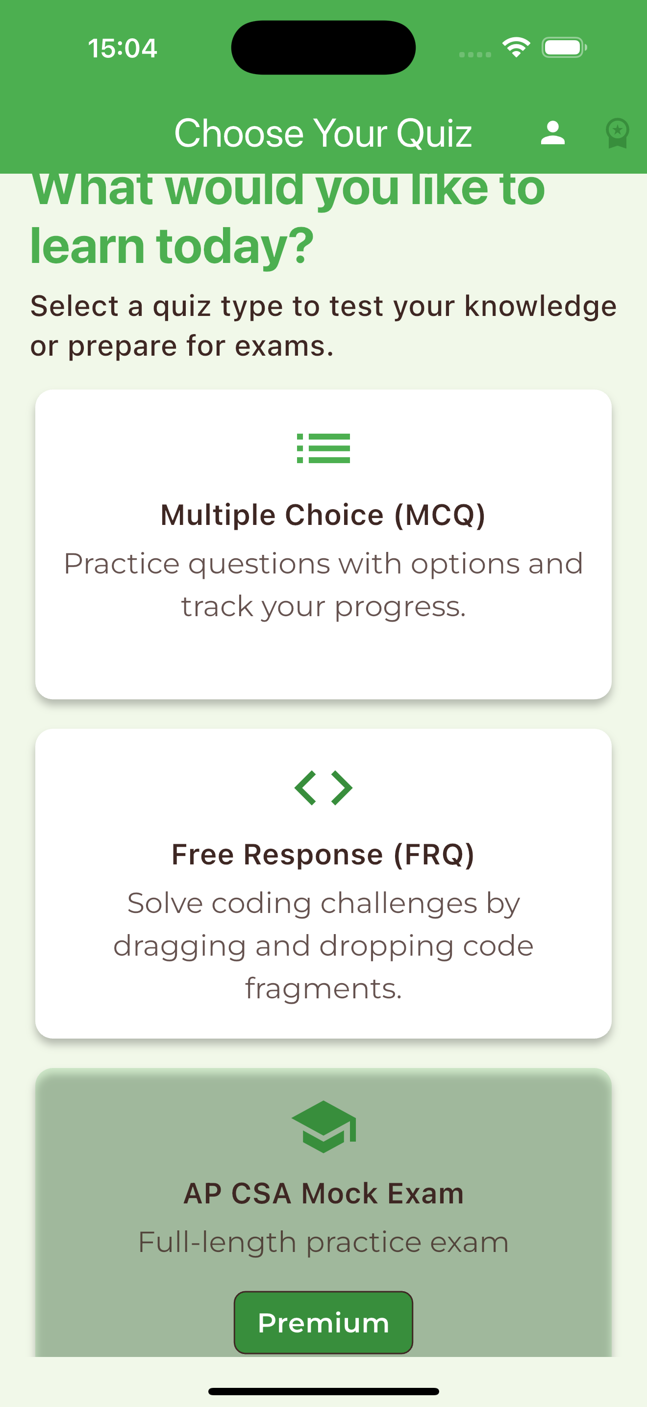Mock Exam screen
