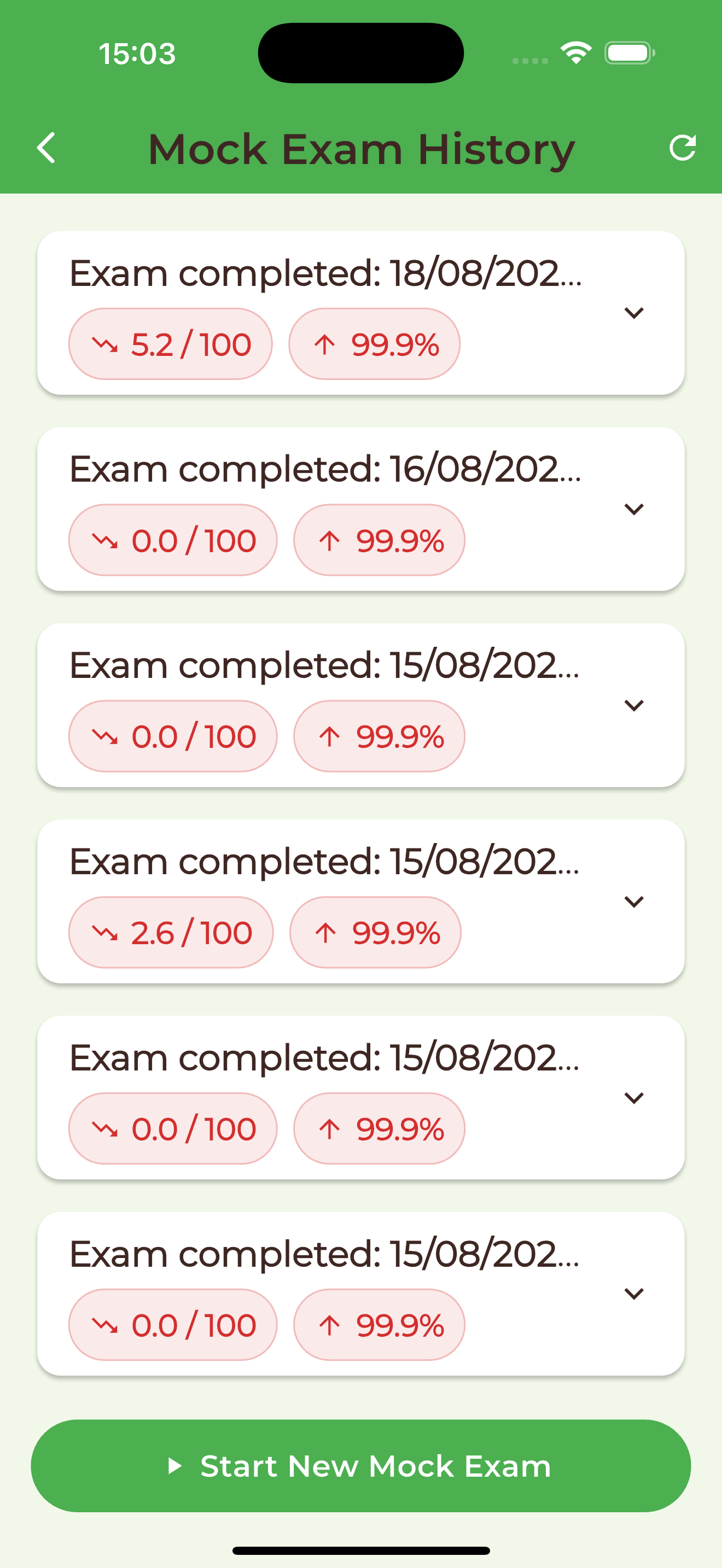 Mock Exam screen