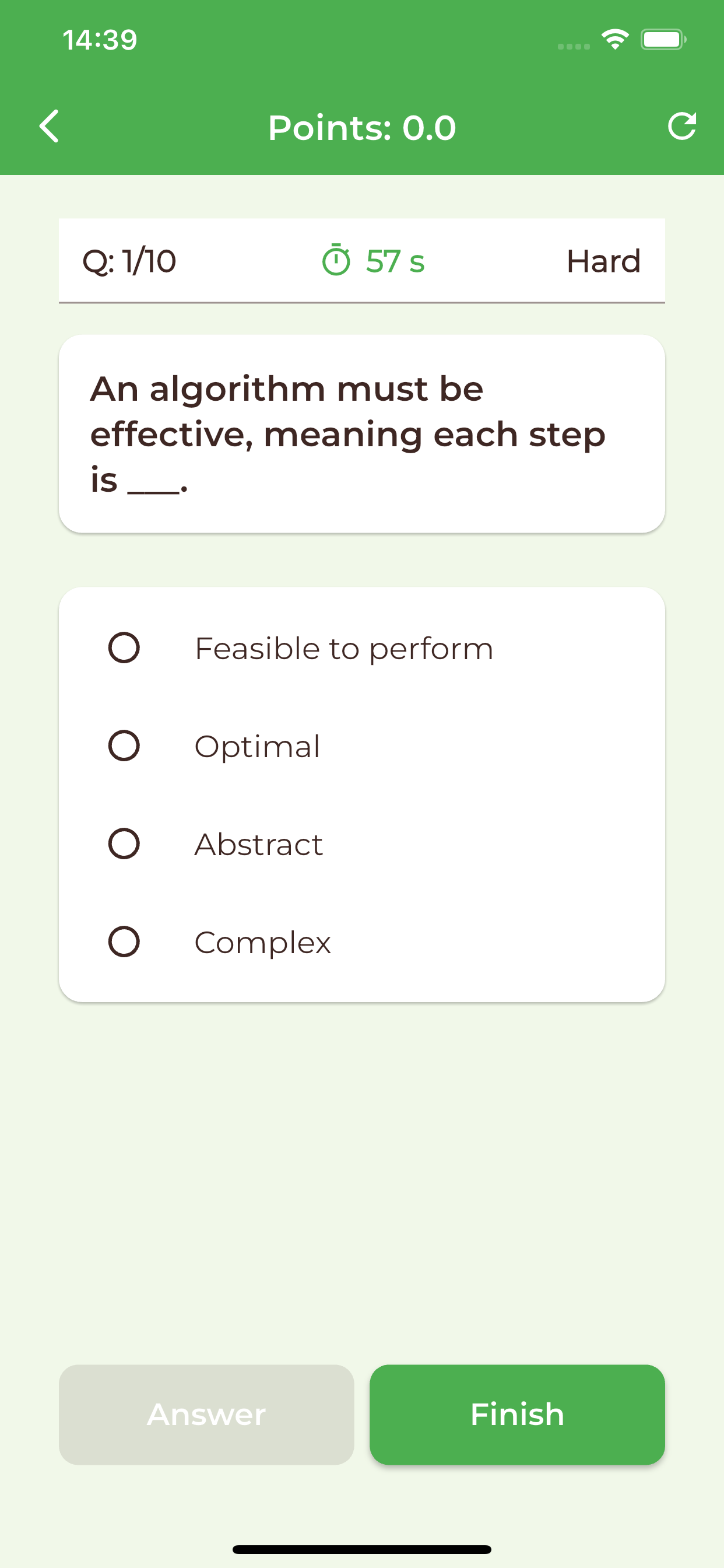 Quiz screen
